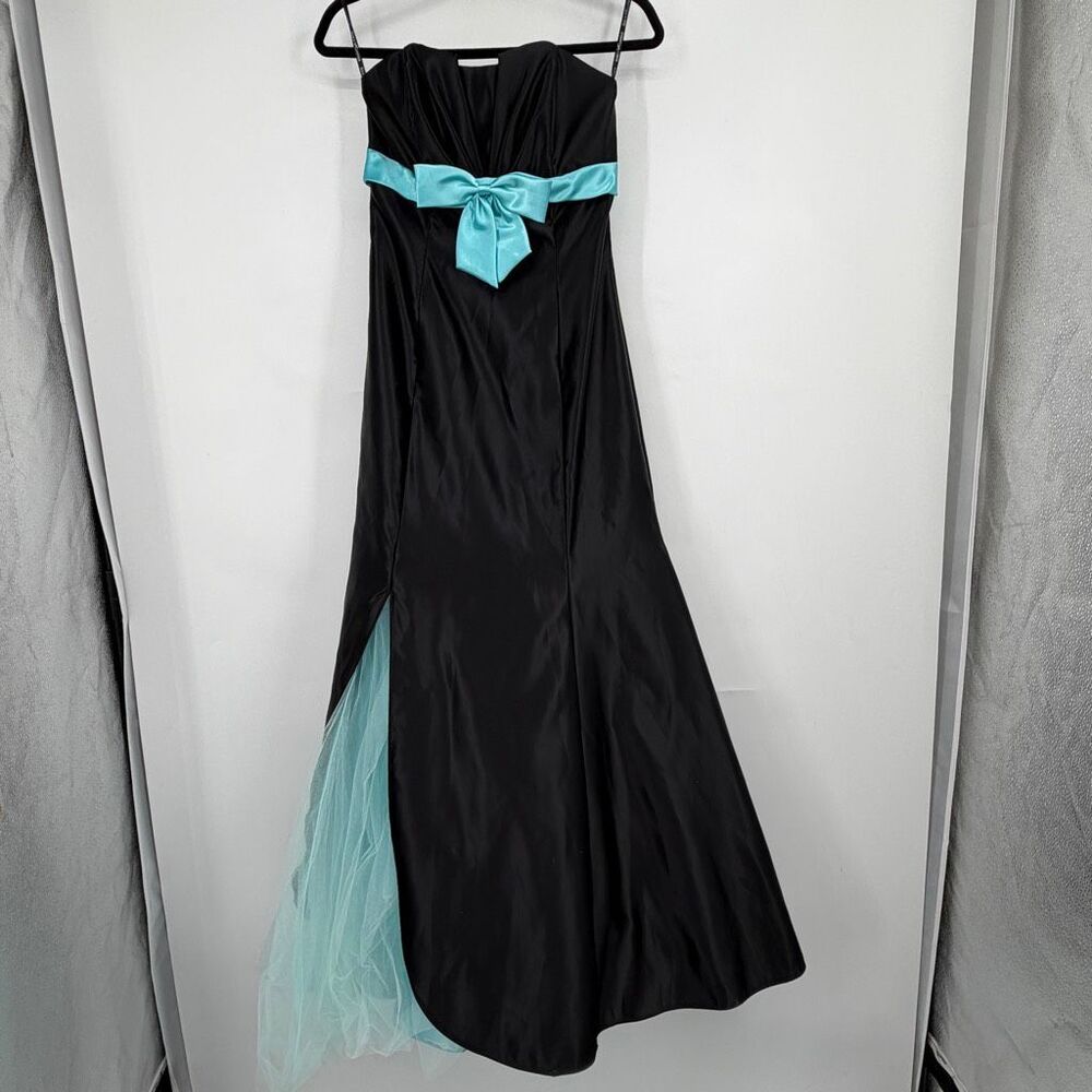 Vintage Jessica McClintock Gunne Sax Black Aqua Formal Gown Dress Size 5